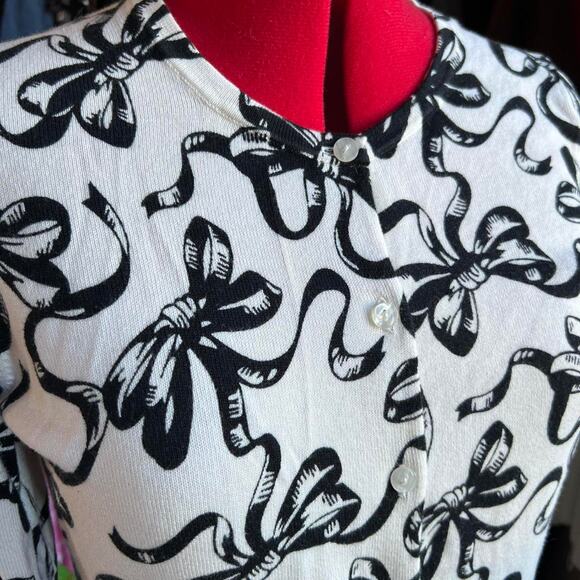 Black white bow print cardigan - Picture 3 of 8